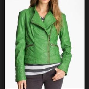 Bernardo Green leather Moto  jacket